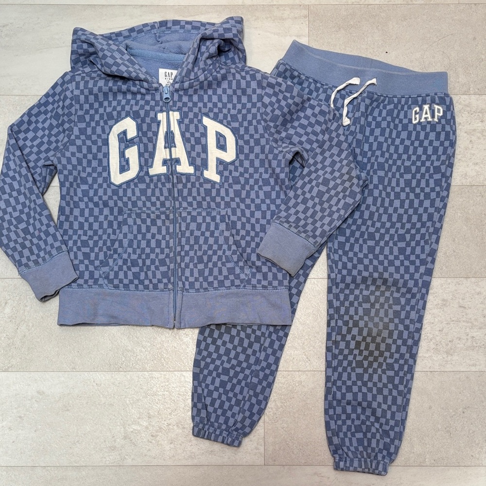 GAP girls blue checkered sweatsuit